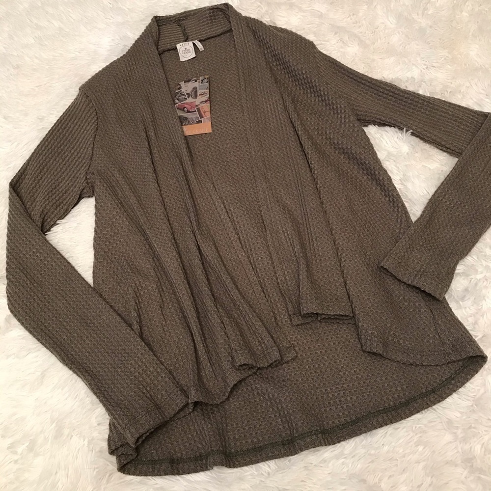 Paper Crane Open Front Green Waffle Cardigan NWT